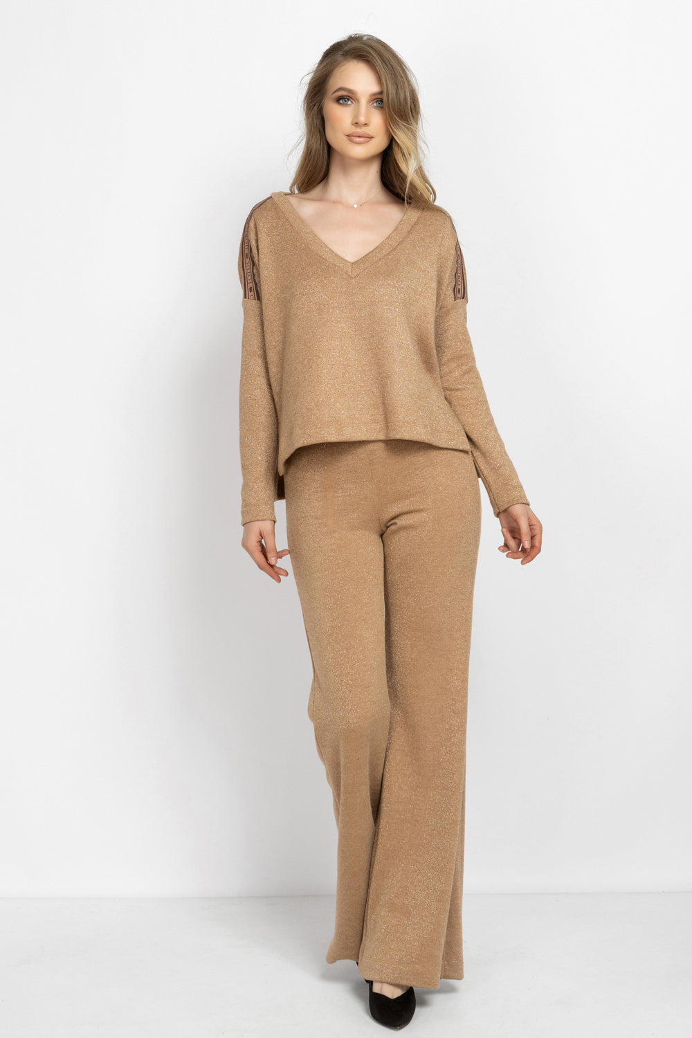 GOLD LUREX V-NECK TOP - ESSENTIALS