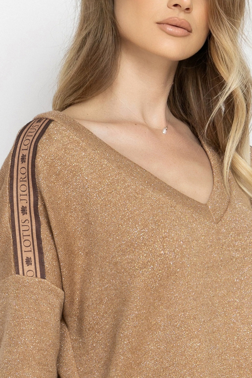 GOLD LUREX V-NECK TOP - ESSENTIALS