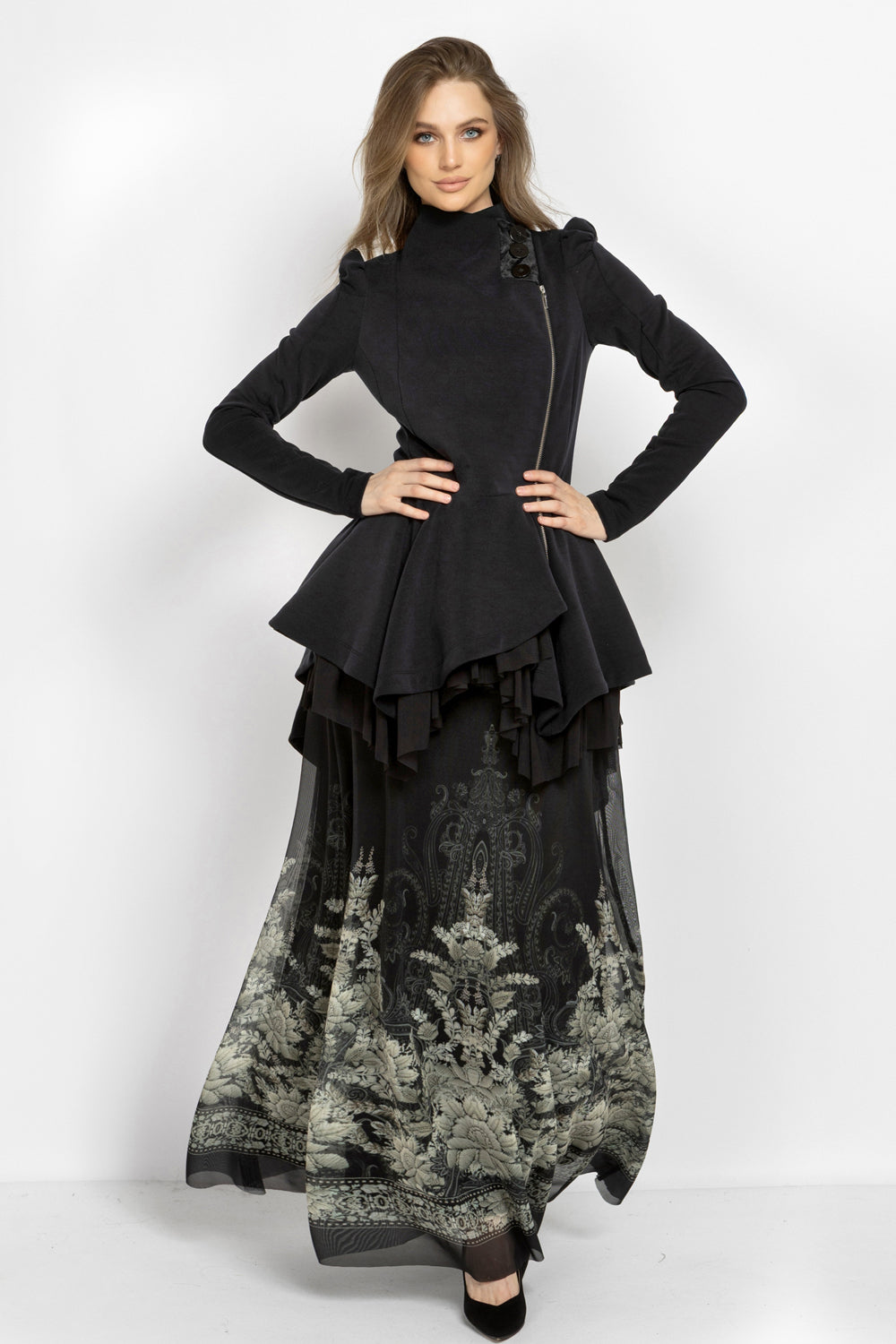 ASYMMETRIC MODAL PEPLUM BLAZER IN BLACK - ESSENTIALS