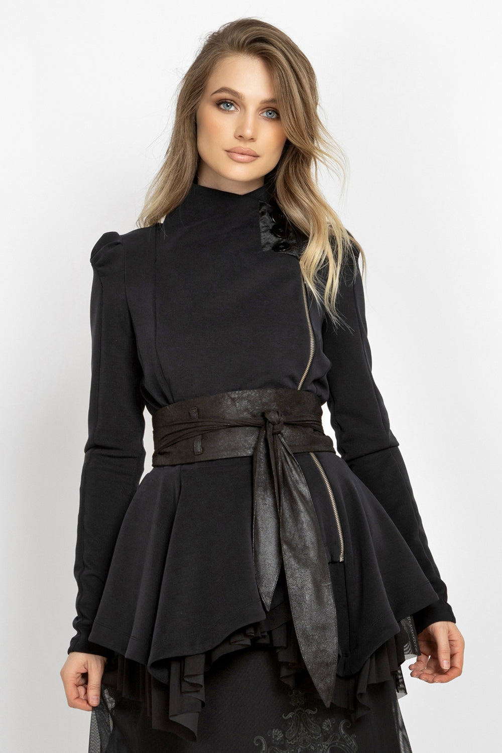 ASYMMETRIC MODAL PEPLUM BLAZER IN BLACK - ESSENTIALS