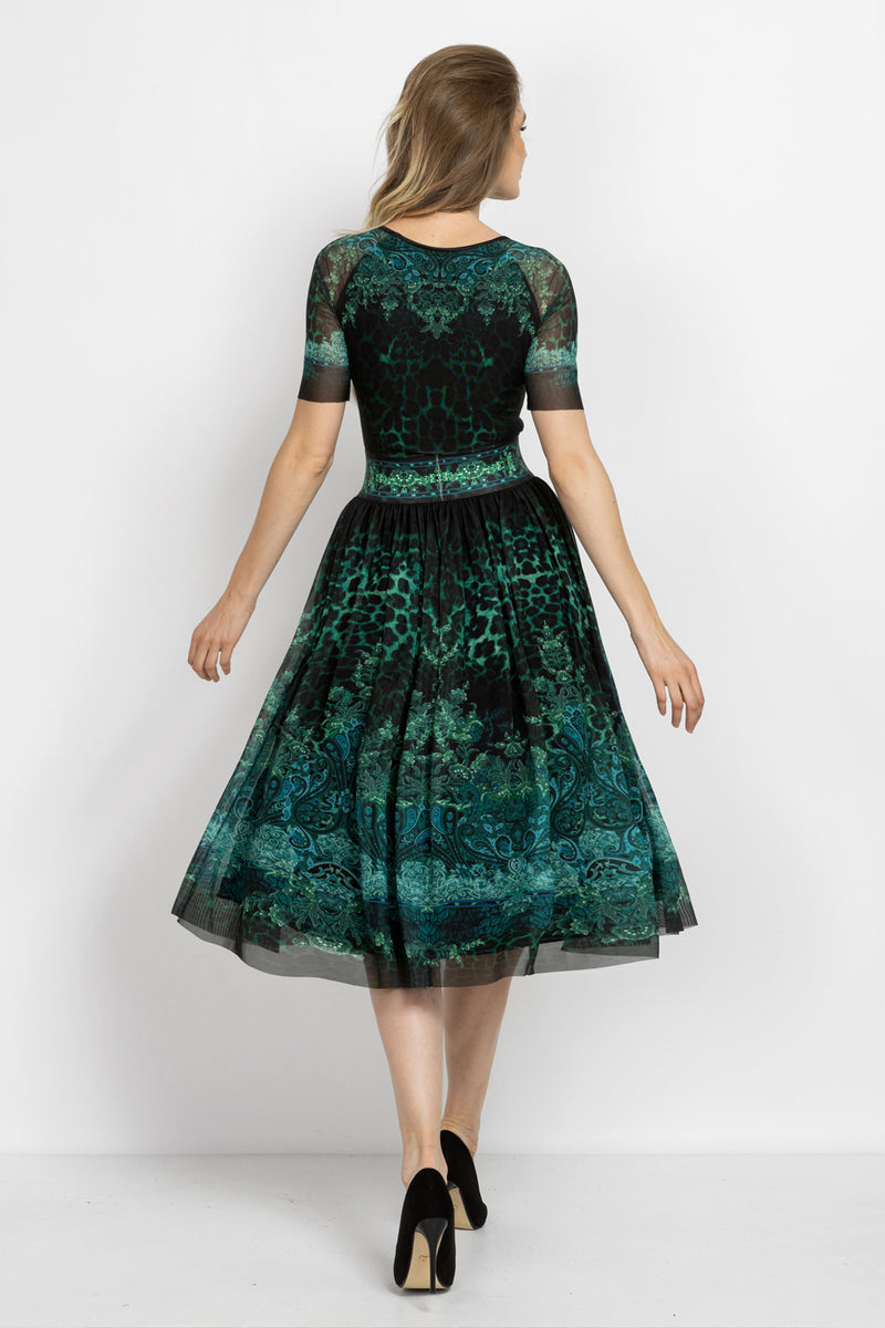 MESH SKIRT WITH ELASTIC WAIST AND VISCOSE LINING - LEO NEON GREEN