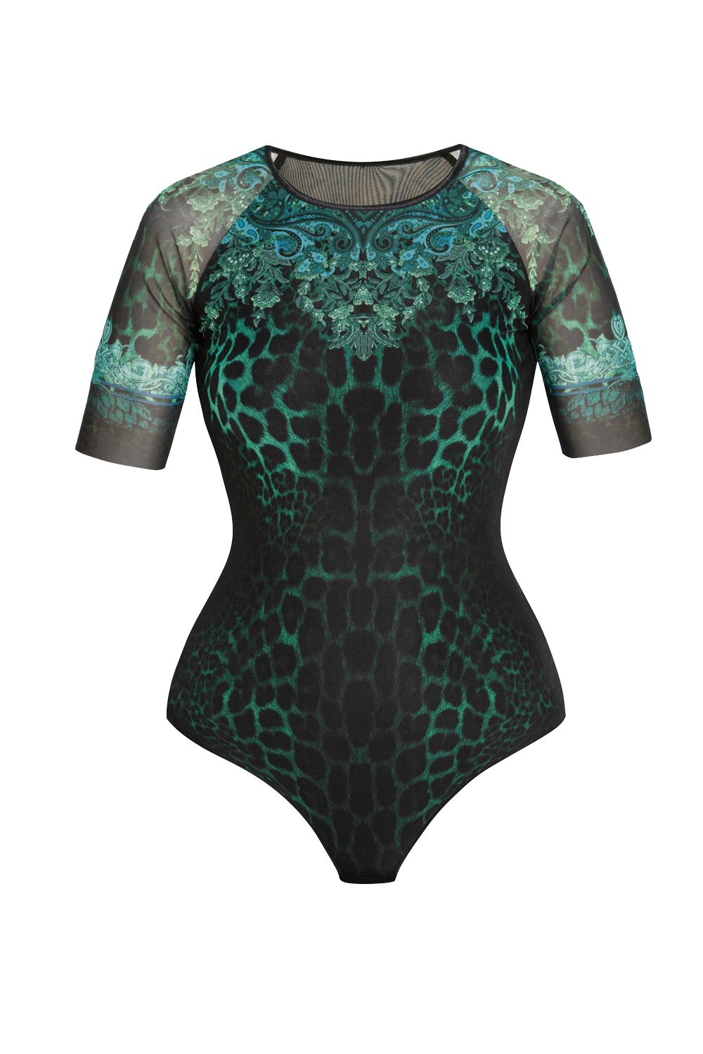 БОДИ ОТ МРЕЖА С ОБЛО ДЕКОЛТЕ И ПОДПЛАТА ОТ МОДАЛ - LEO NEON GREEN