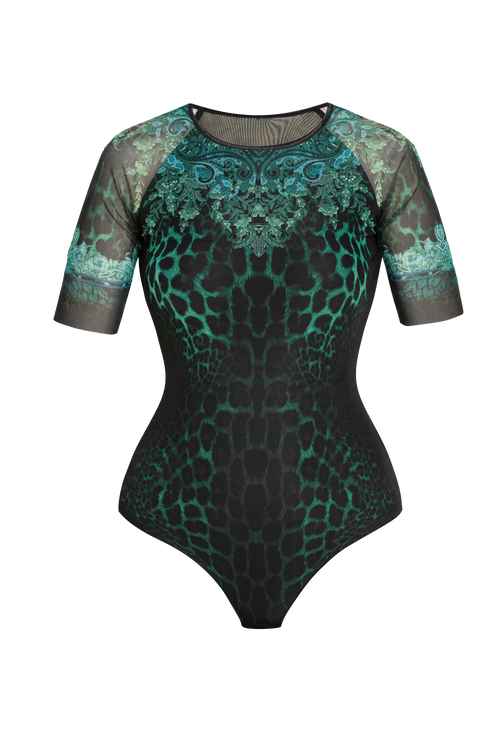 БОДИ ОТ МРЕЖА С ОБЛО ДЕКОЛТЕ И ПОДПЛАТА ОТ МОДАЛ - LEO NEON GREEN