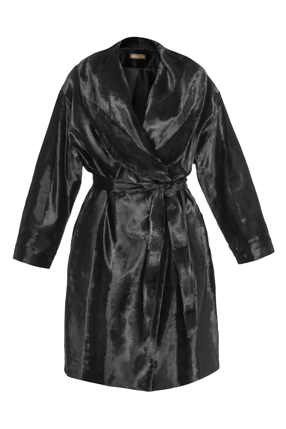 BLACK FAUX MINK SHAWL-COLLAR COAT – ESSENTIALS