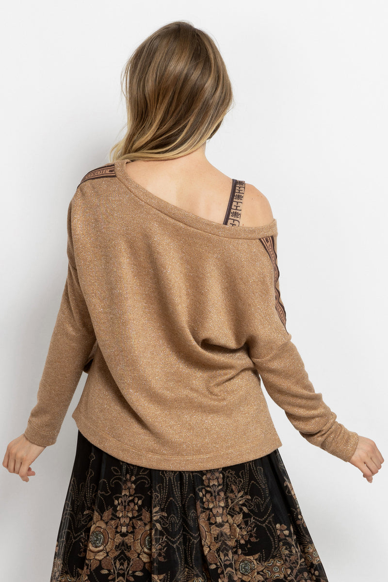 GOLD LUREX V-NECK TOP - ESSENTIALS JIORO СВОБОДЕН ТОП ОТ ЗЛАТИСТ ЛУРЕКС С V-ДЕКОЛТЕ - ESSENTIALS JIORO