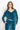 DUSTY TEAL RELAXED V-NECK VELVET TOP WITH SHADES OF BLUE PRINT TRIM - ESSENTIALS JIORO СВОБОДЕН ТОП ОТ КАДИФЕ В ЦВЯТ ТИЙЛ С КАНТ SHADES OF BLUE - ESSENTIALS JIORO