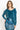 DUSTY TEAL RELAXED V-NECK VELVET TOP WITH SHADES OF BLUE PRINT TRIM - ESSENTIALS JIORO СВОБОДЕН ТОП ОТ КАДИФЕ В ЦВЯТ ТИЙЛ С КАНТ SHADES OF BLUE - ESSENTIALS JIORO