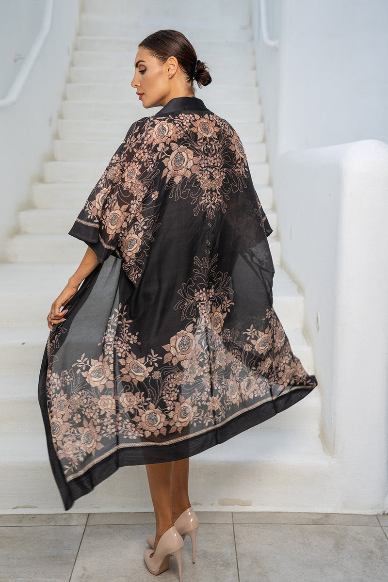 SILK COTTON KIMONO - GOLDEN ROSES