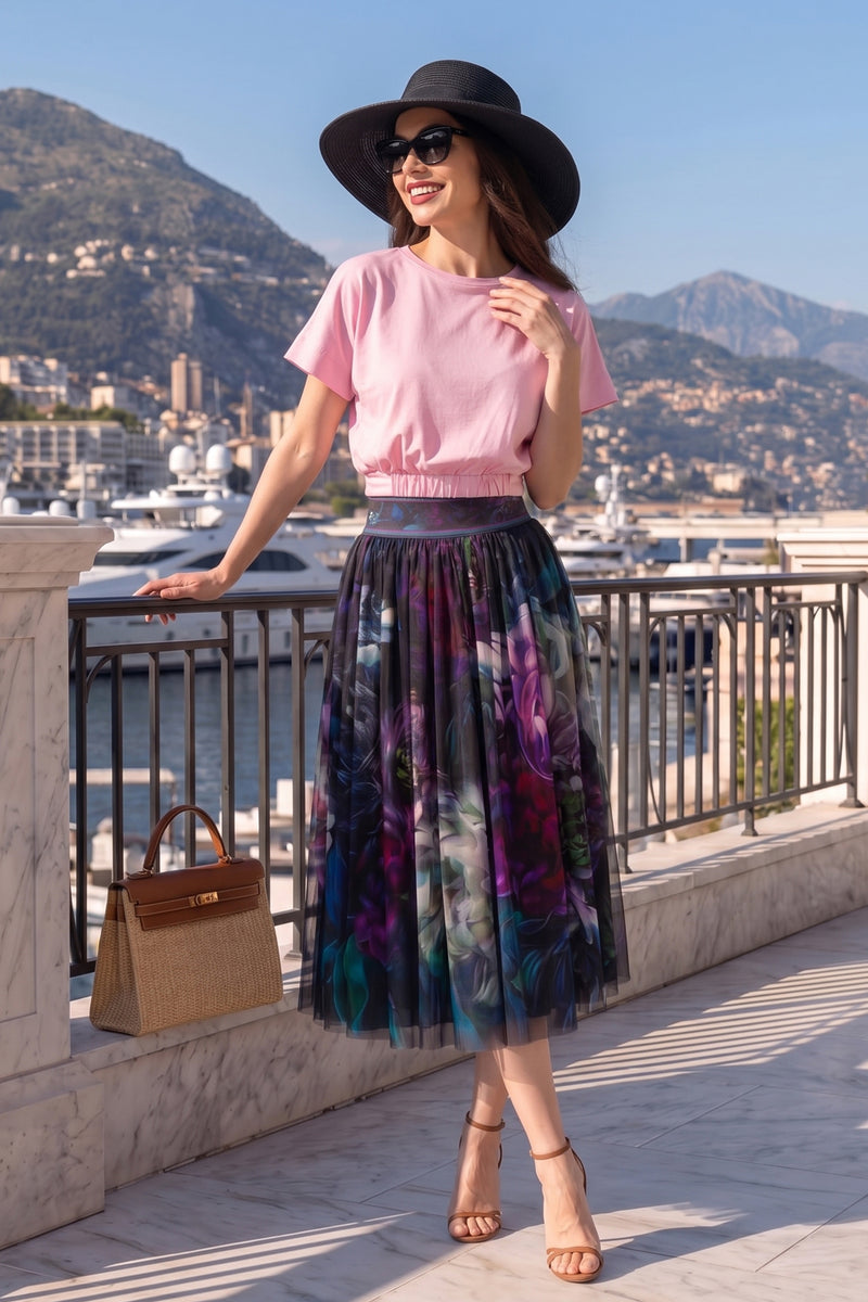 MESH SKIRT WITH ELASTIC WAIST AND VISCOSE LINING - PEONIES JIORO  ПОЛА ОТ МРЕЖА С ЕЛАСТИЧЕН КОЛАН И ВИСКОЗНА ПОДПЛАТА - PEONIES JIORO