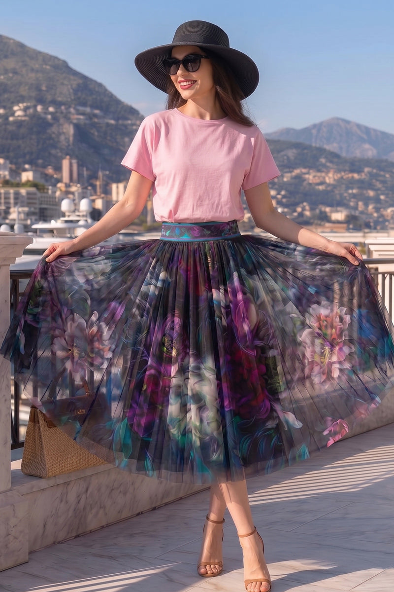 MESH SKIRT WITH ELASTIC WAIST AND VISCOSE LINING - PEONIES JIORO  ПОЛА ОТ МРЕЖА С ЕЛАСТИЧЕН КОЛАН И ВИСКОЗНА ПОДПЛАТА - PEONIES JIORO