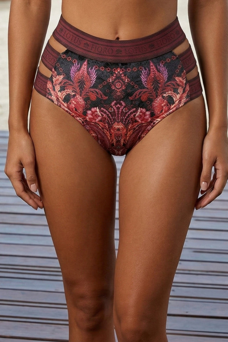 HIGH-WAISTED VELVET BIKINI BOTTOMS - PAISLEY DARK JIORO ДОЛНИЩЕ С ВИСОКА ТАЛИЯ ОТ КАДИФЕ - PAISLEY DARK JIORO