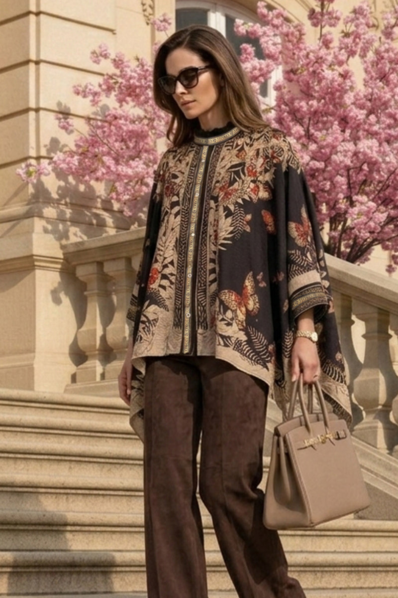 SQUARE TUNIC WITH RUFFLED COLLAR - MIDNIGHT BUTTERFLIES