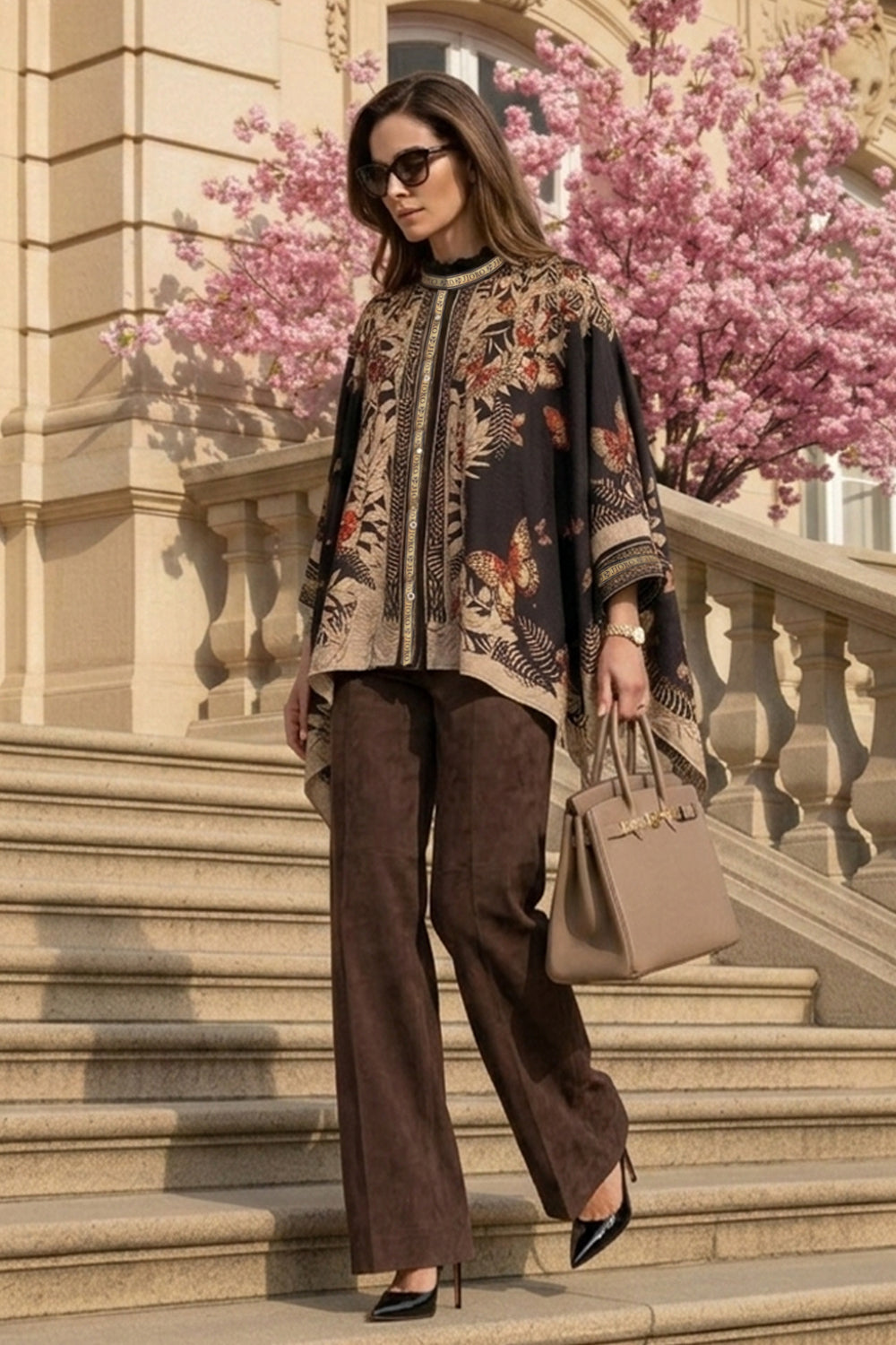 SQUARE TUNIC WITH RUFFLED COLLAR - MIDNIGHT BUTTERFLIES