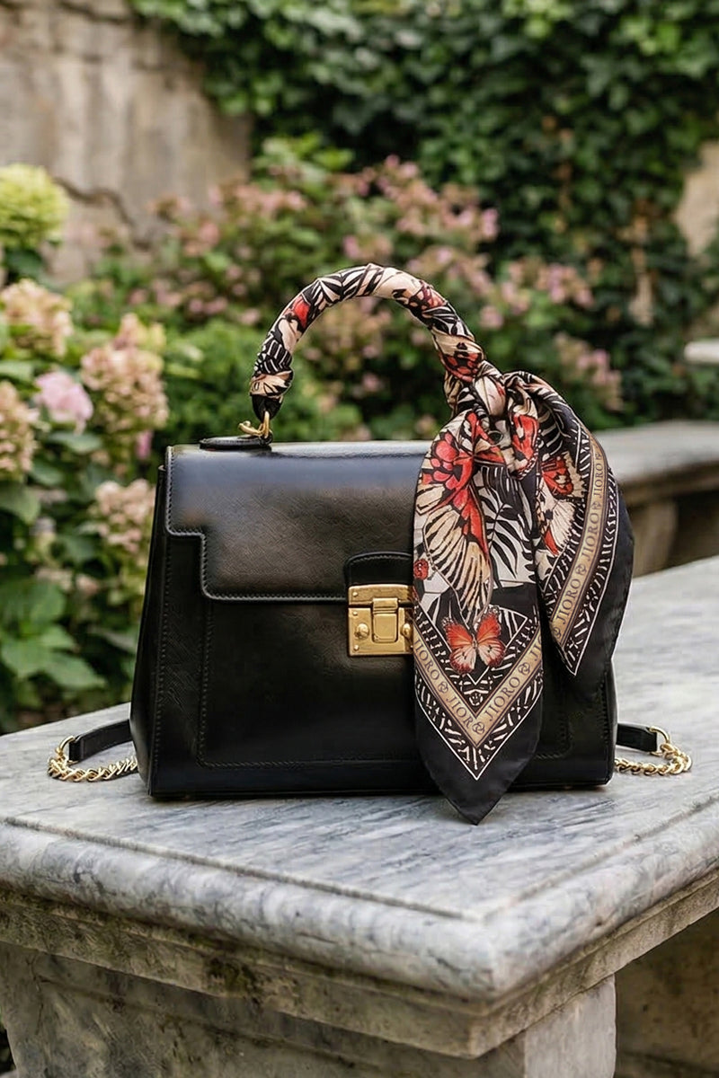 КВАДРАТНА КЪРПА ЗА ГЛАВА ОТ ВИСКОЗА - MIDNIGHT BUTTERFLIES