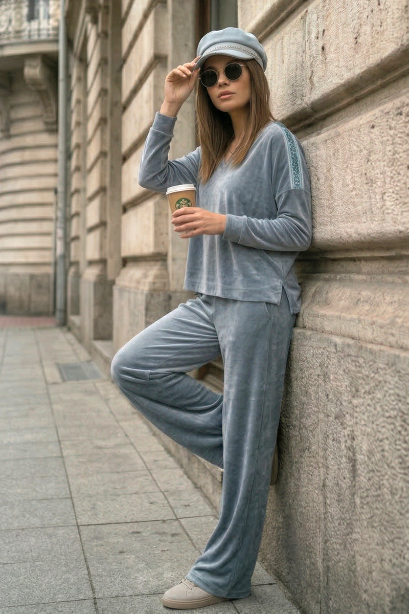 LOOSE SQUARE-CUT VELVET BLOUSE IN STEEL GREY - ESSENTIALS JIORO СВОБОДНА БЛУЗА ОТ КАДИФЕ В СТОМАНЕНО СИВО - ESSENTIALS JIORO