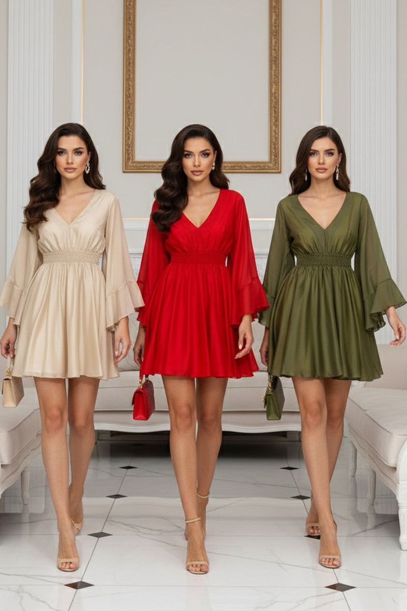 КЪСА РОКЛЯ ОТ ЛИОЦЕЛ С ШИРОК РЪКАВ В ЗЕЛЕНО - ESSENTIALS