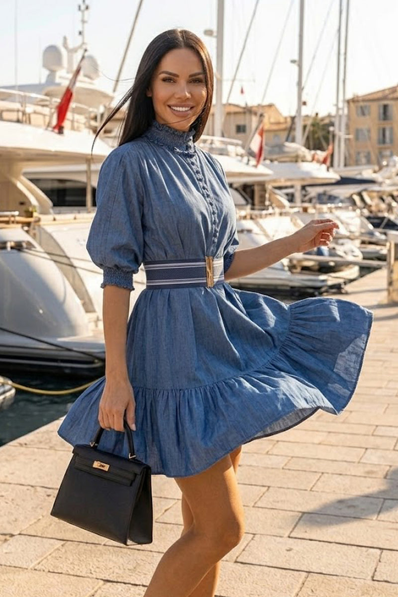 ДЪНКОВА РОКЛЯ С ЛАСТИЧНА ЯКА И КОЛАН - ESSENTIALS