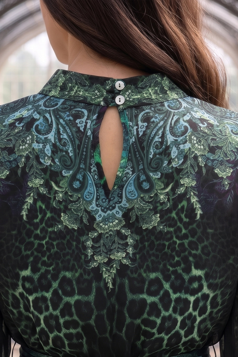 VISCOSE CAFTAN WITH FEATHERS - LEO NEON GREEN