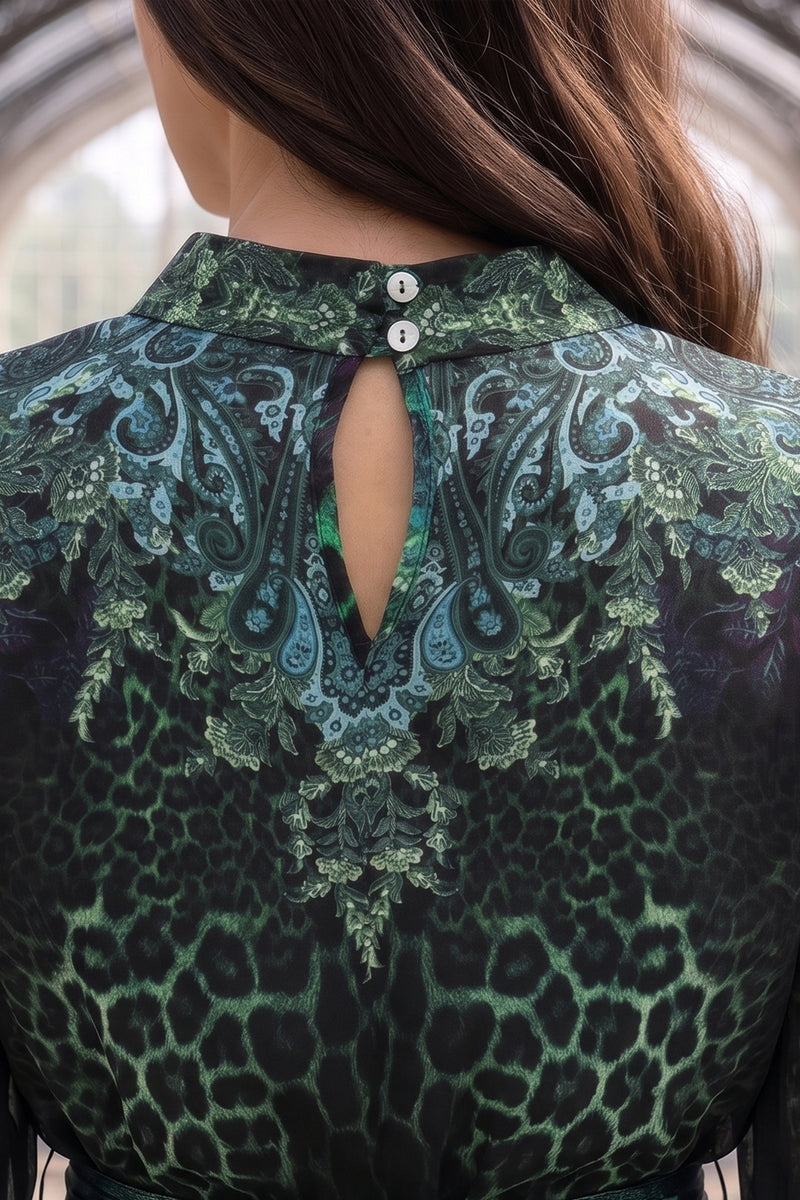VISCOSE CAFTAN WITH FEATHERS - LEO NEON GREEN