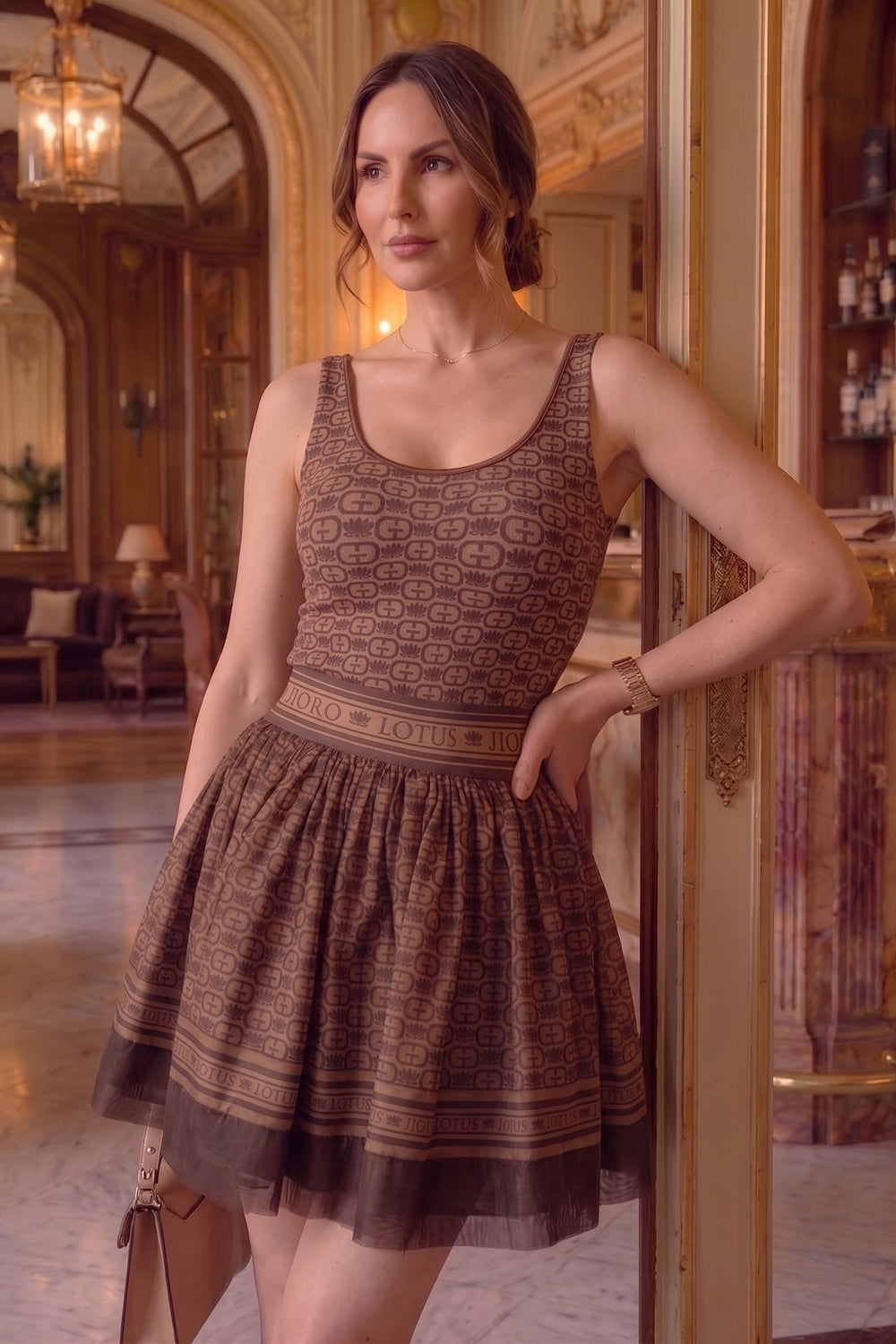 LYOCELL CUPRO MINI SKIRT - MOCHA MOUSSE LOGO