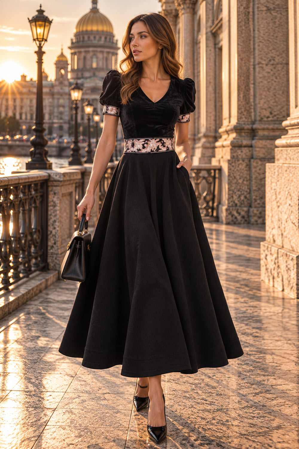LONG BLACK COTTON SKIRT WITH ELASTIC WAIST AND SIDE POCKETS - ESSENTIALS JIORO ДЪЛГА ПОЛА ОТ ЧЕРНА ВАТА С ЛАСТИК В ТАЛИЯТА И СТРАНИЧНИ ДЖОБОВЕ - ESSENTIALS JIORO