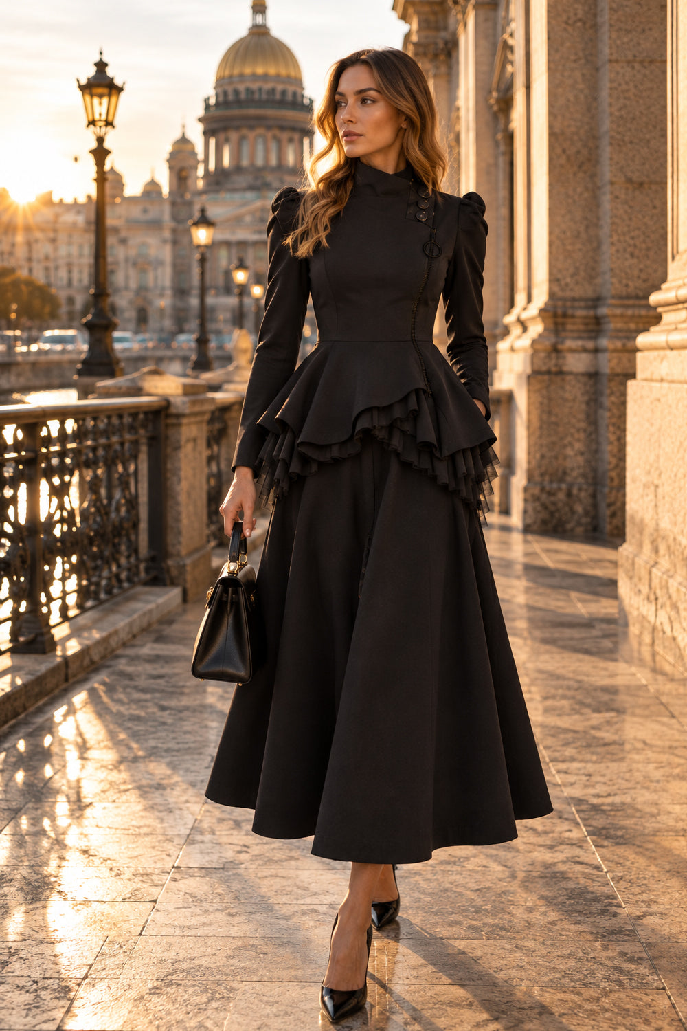ASYMMETRIC MODAL PEPLUM BLAZER IN BLACK - ESSENTIALS
