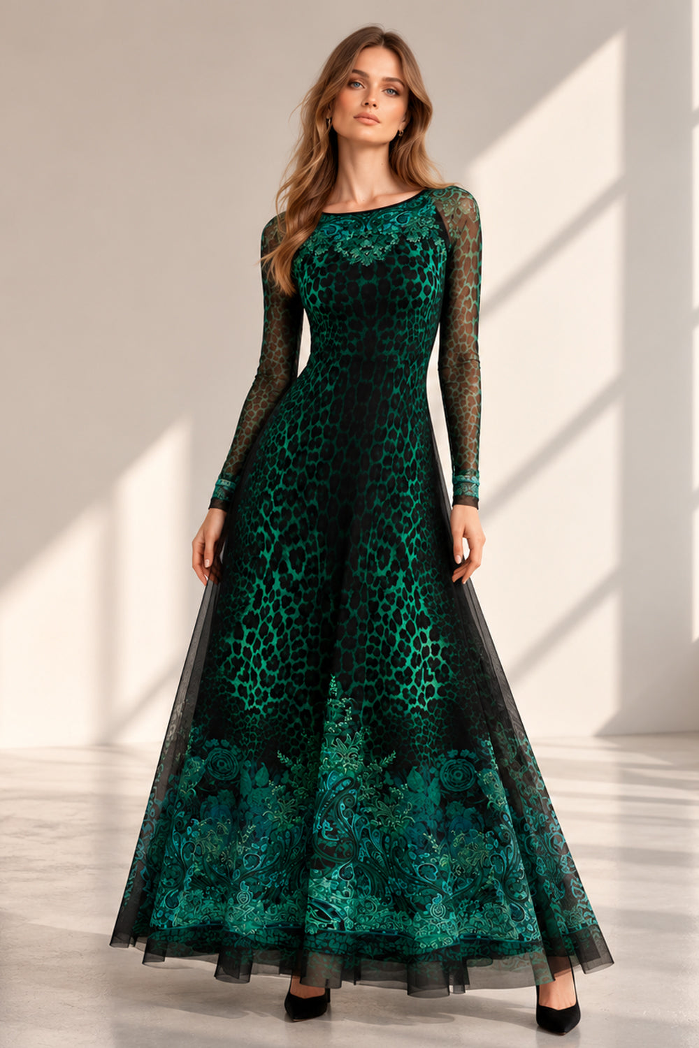 ДЪЛГА МРЕЖЕСТА РОКЛЯ С ПОДПЛАТА ОТ МОДАЛ - LEO NEON GREEN