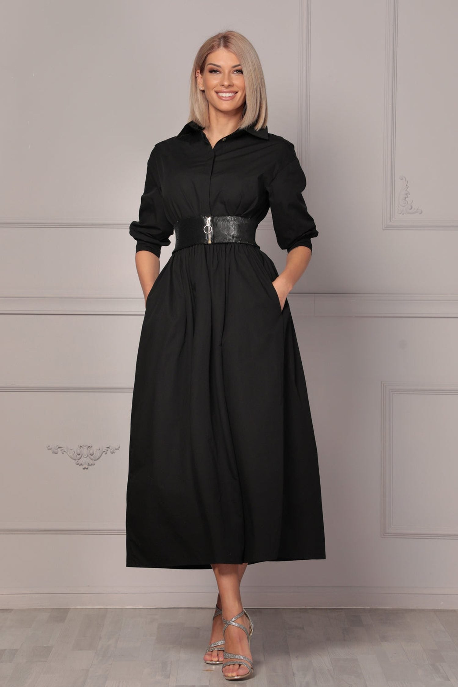 LOOSE POPLIN DRESS WITH BELT - ESSENTIALS