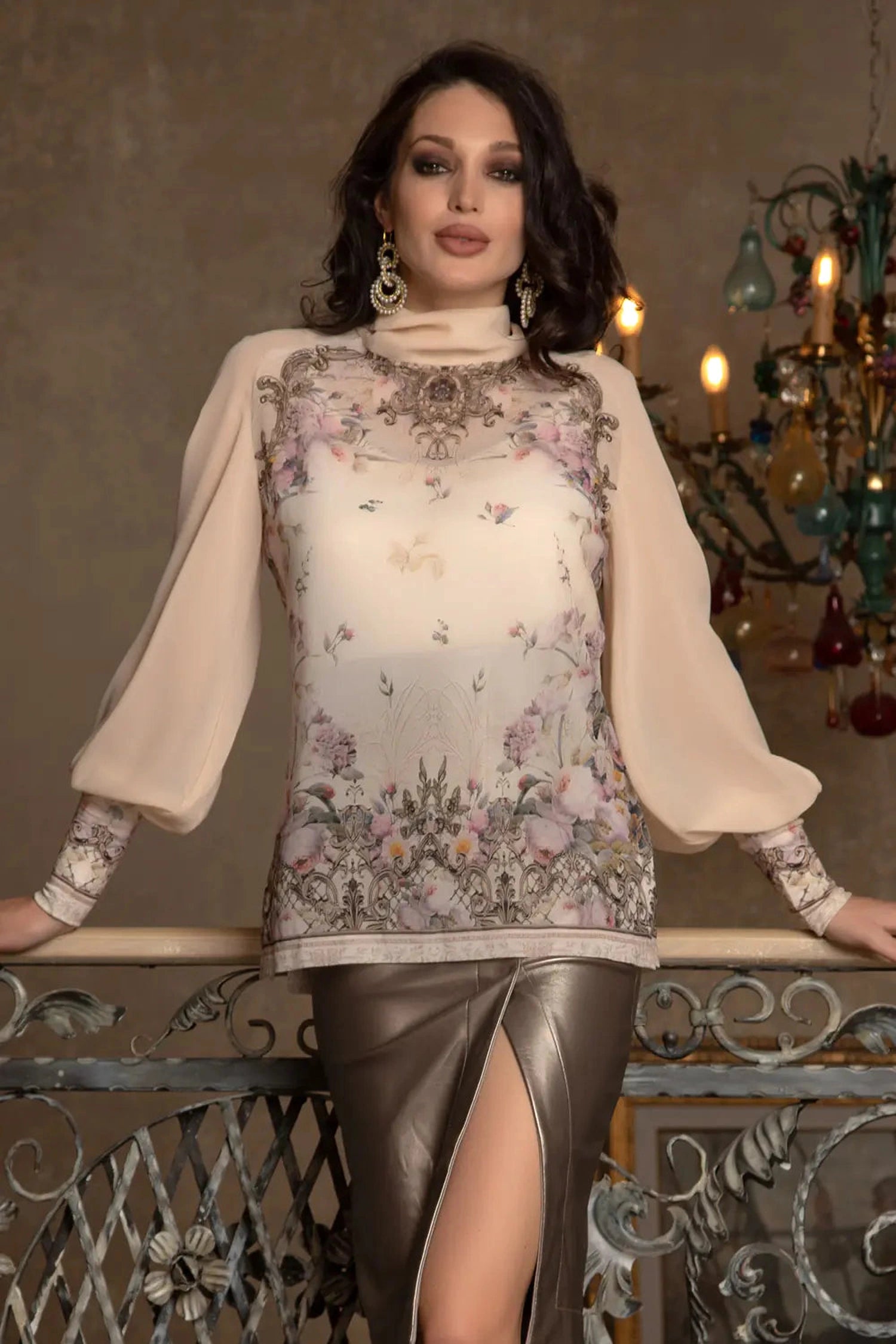 2-IN-1 DESIGNER CHIFFON BLOUSE AND TOP - BAROQUE FLOWERS