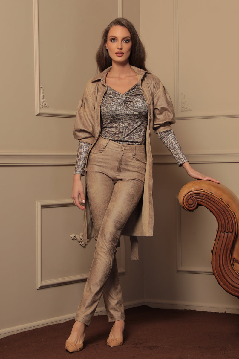 РИЗО-РОКЛЯ С ЕФЕКТ НА ВЕЛУР В ЦВЯТ КАПУЧИНО - ESSENTIALS