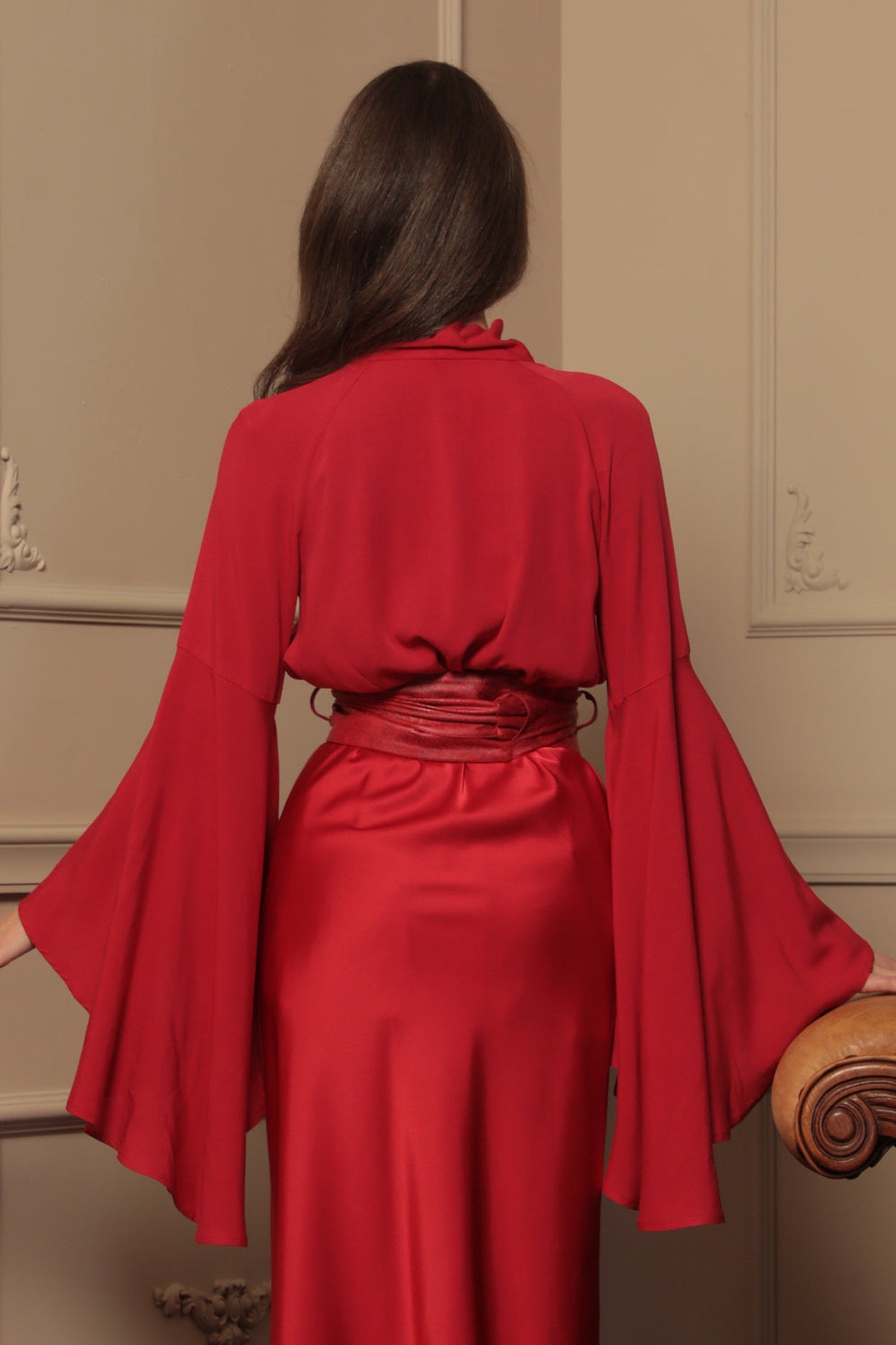 RED VISCOSE BLOUSE WITH FLARED SLEEVES - ESSENTIALS