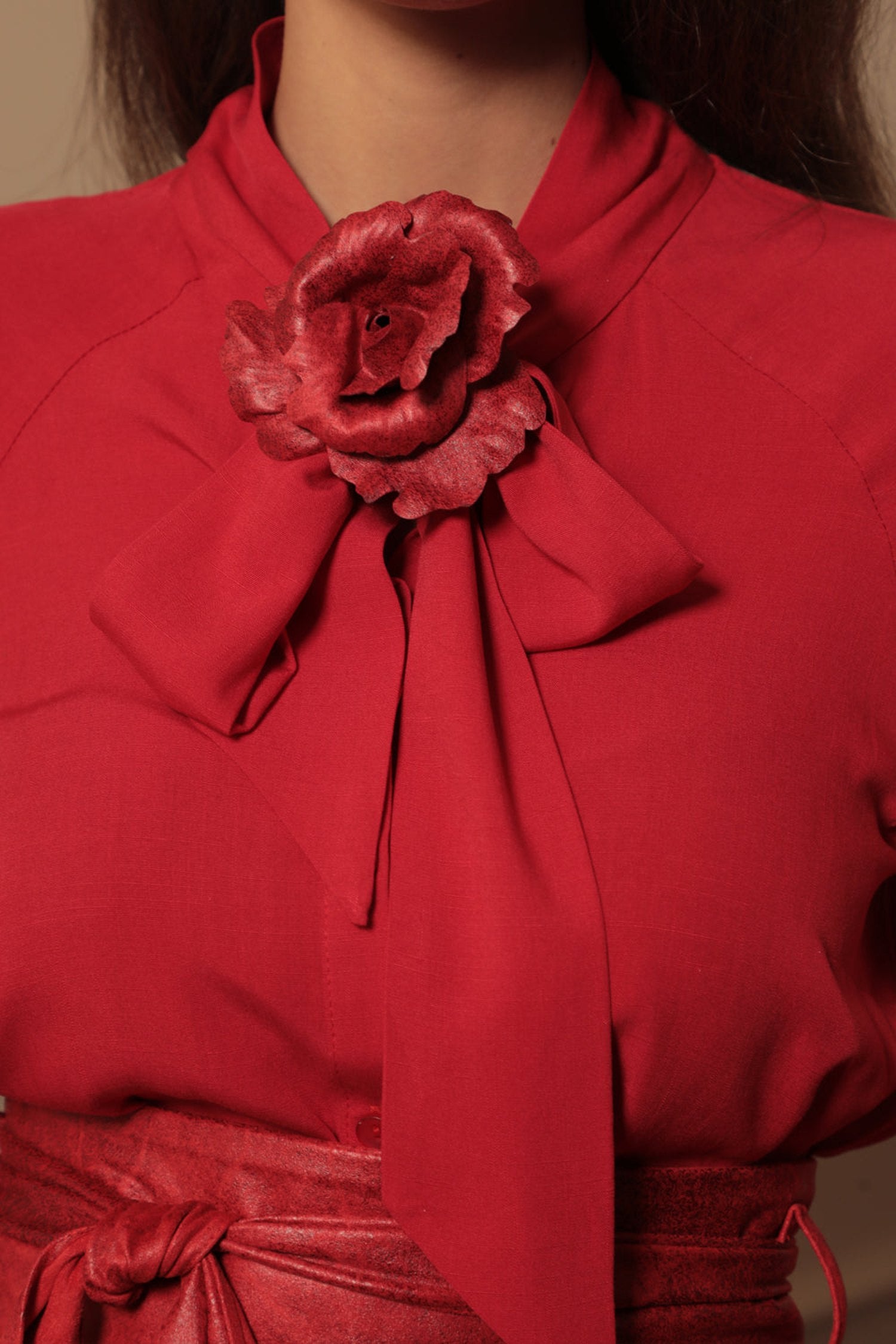 RED VISCOSE BLOUSE WITH FLARED SLEEVES - ESSENTIALS
