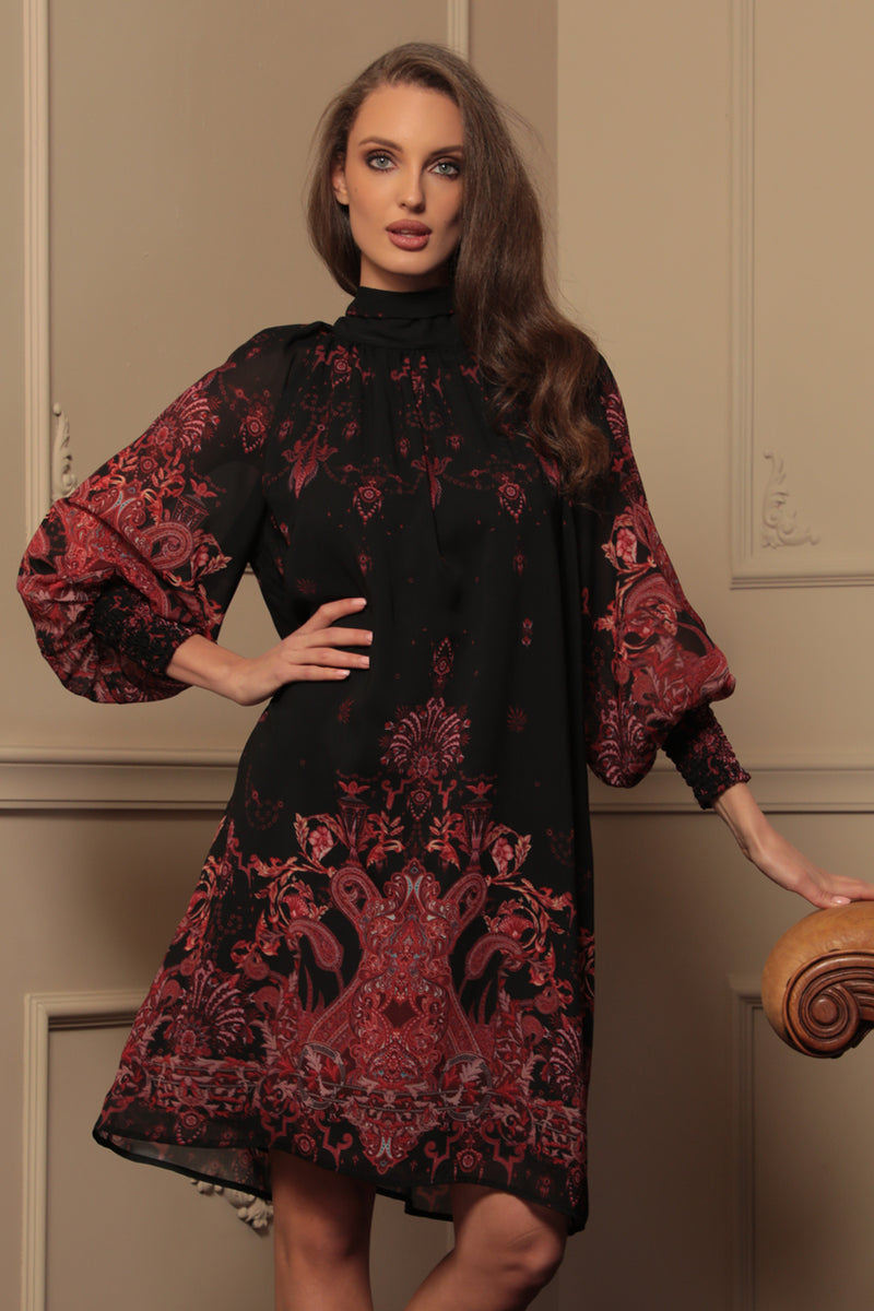 RELAXED FIT DRESS WITH RAGLAN SLEEVES - PAISLEY DARK JIORO СВОБОДНА РОКЛЯ С РЕГЛАН РЪКАВ - PAISLEY DARK JIORO