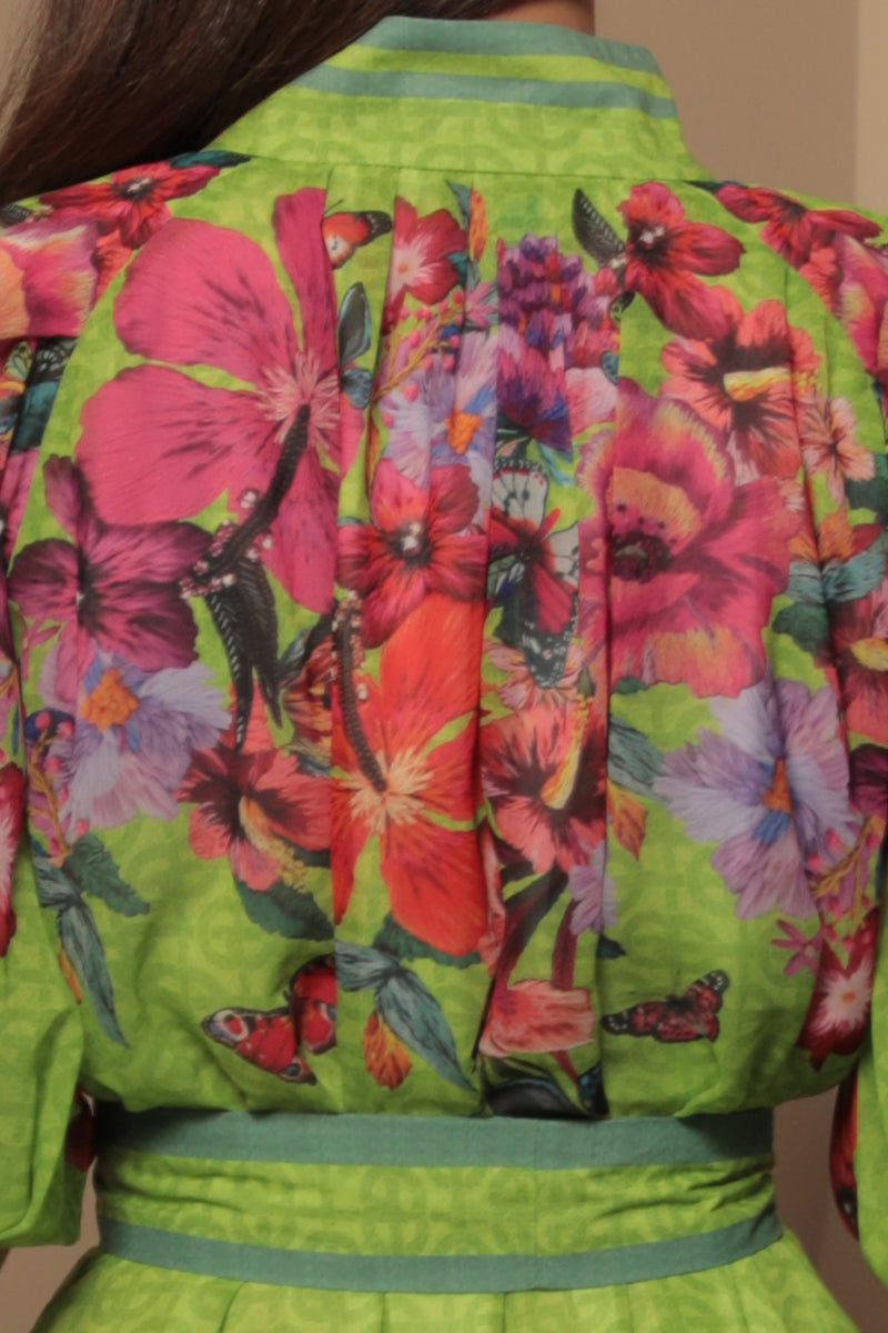 ШИФОНЕНА РОКЛЯ С ОБЕМЕН РЪКАВ - ACID GREEN LOGO