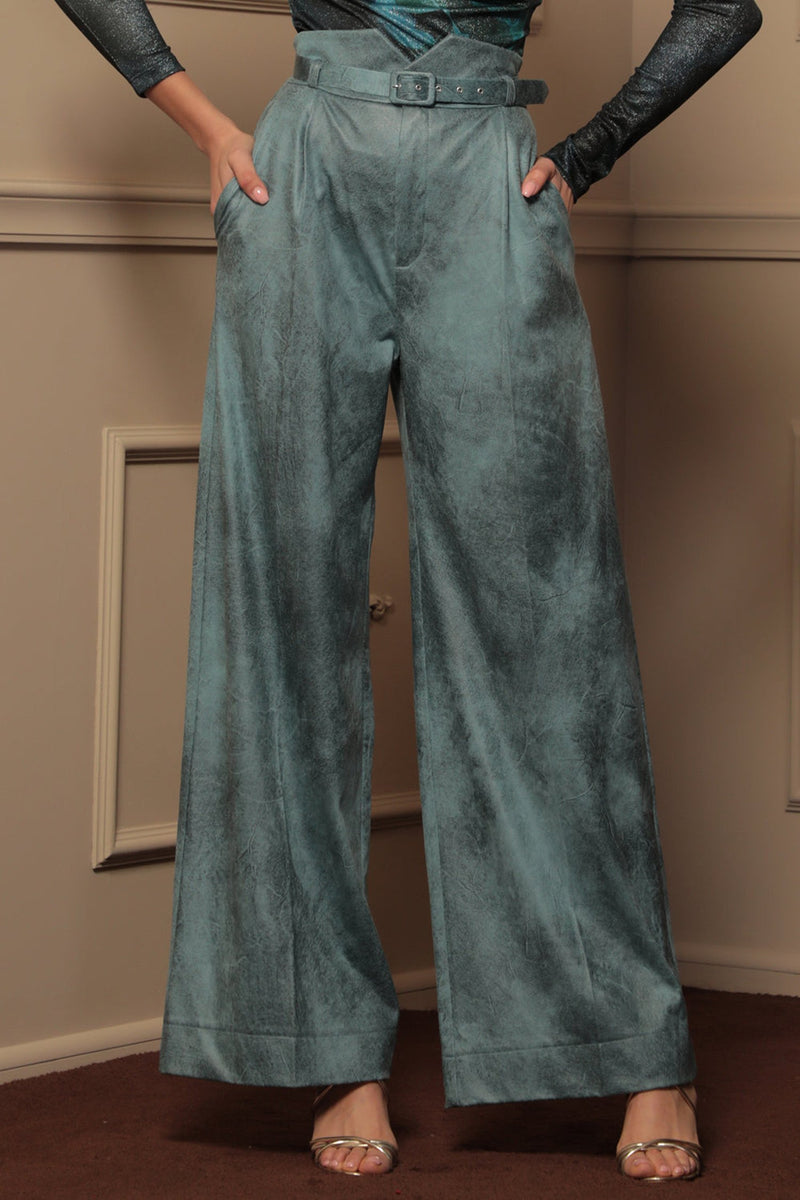 HIGH-WAISTED BLUE TROUSERS – ESSENTIALS JIORO ШИРОК ПАНТАЛОН ОТ ВЕЛУР С ВИСОКА ТАЛИЯ В ЦВЯТ АЗУРНО СИНЬО - ESSENTIAL JIORO
