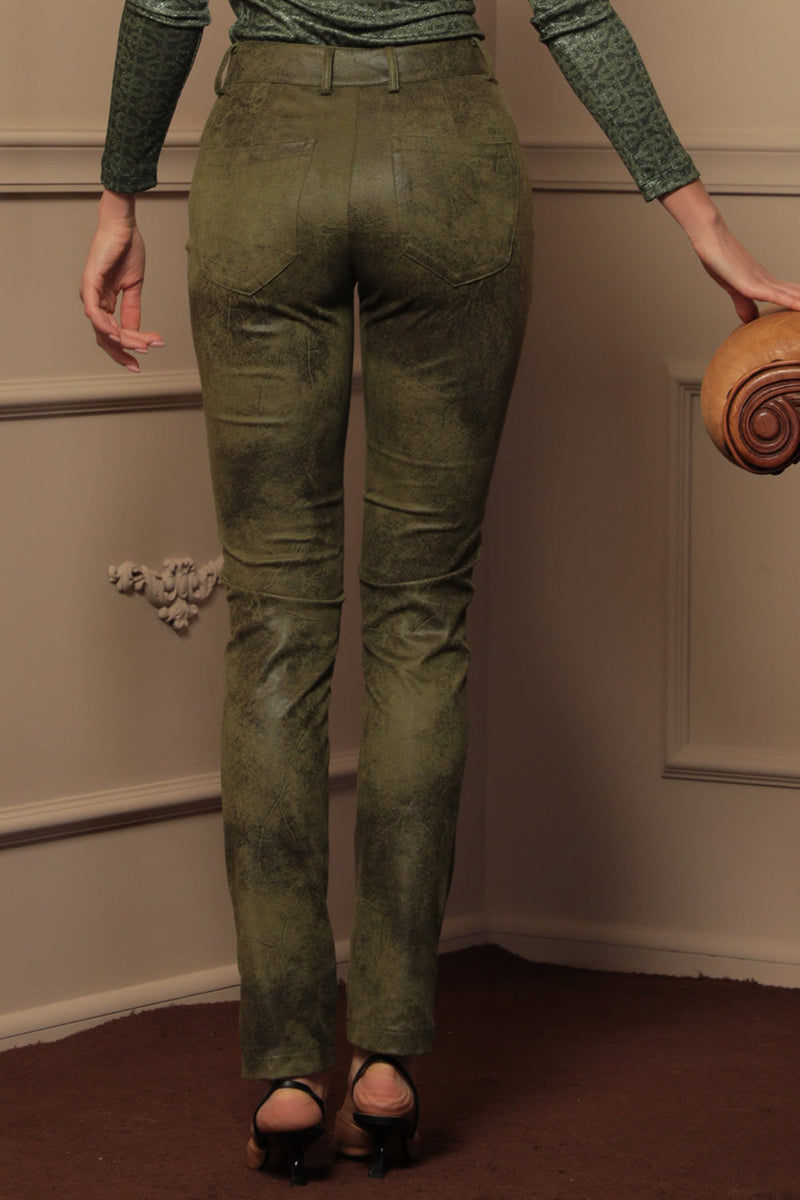 SKINNY 5-POCKET PANTS IN OLIVE GREEN - ESSENTIALS