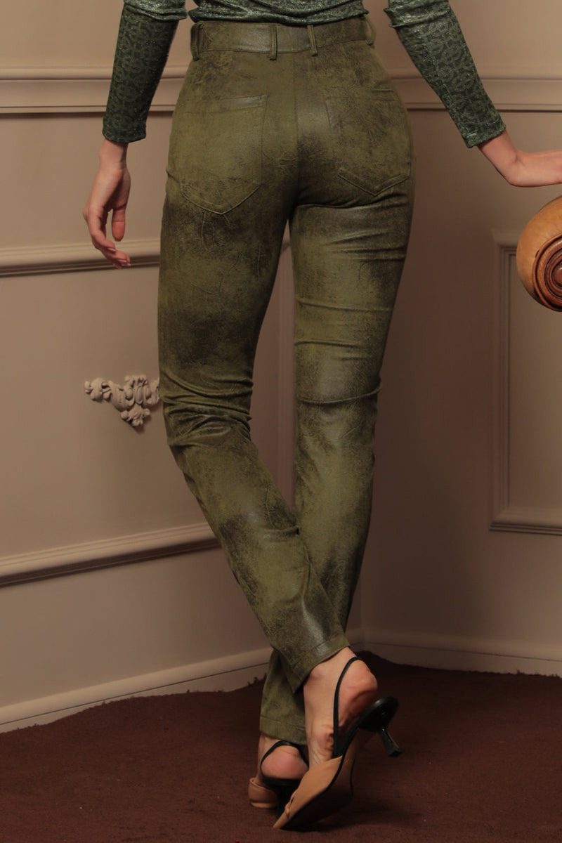 SKINNY 5-POCKET PANTS IN OLIVE GREEN - ESSENTIALS