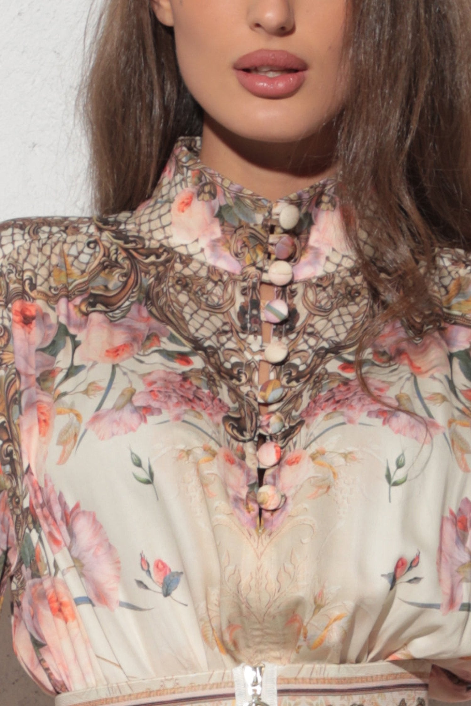 BOHO LONG-SLEEVE VISCOSE DRESS - BAROQUE FLOWERS
