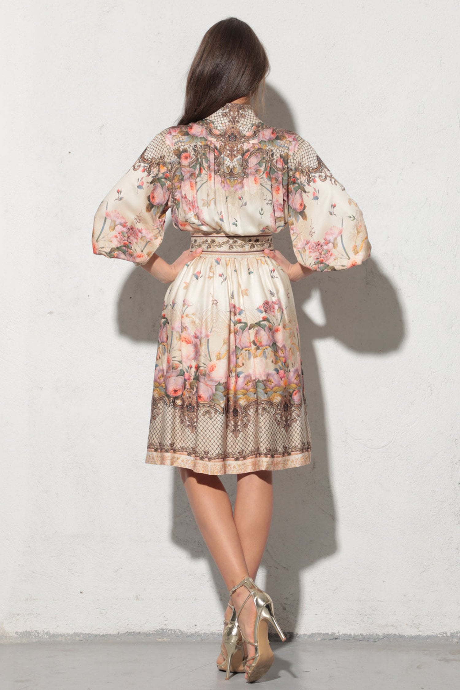 BOHO LONG-SLEEVE VISCOSE DRESS - BAROQUE FLOWERS