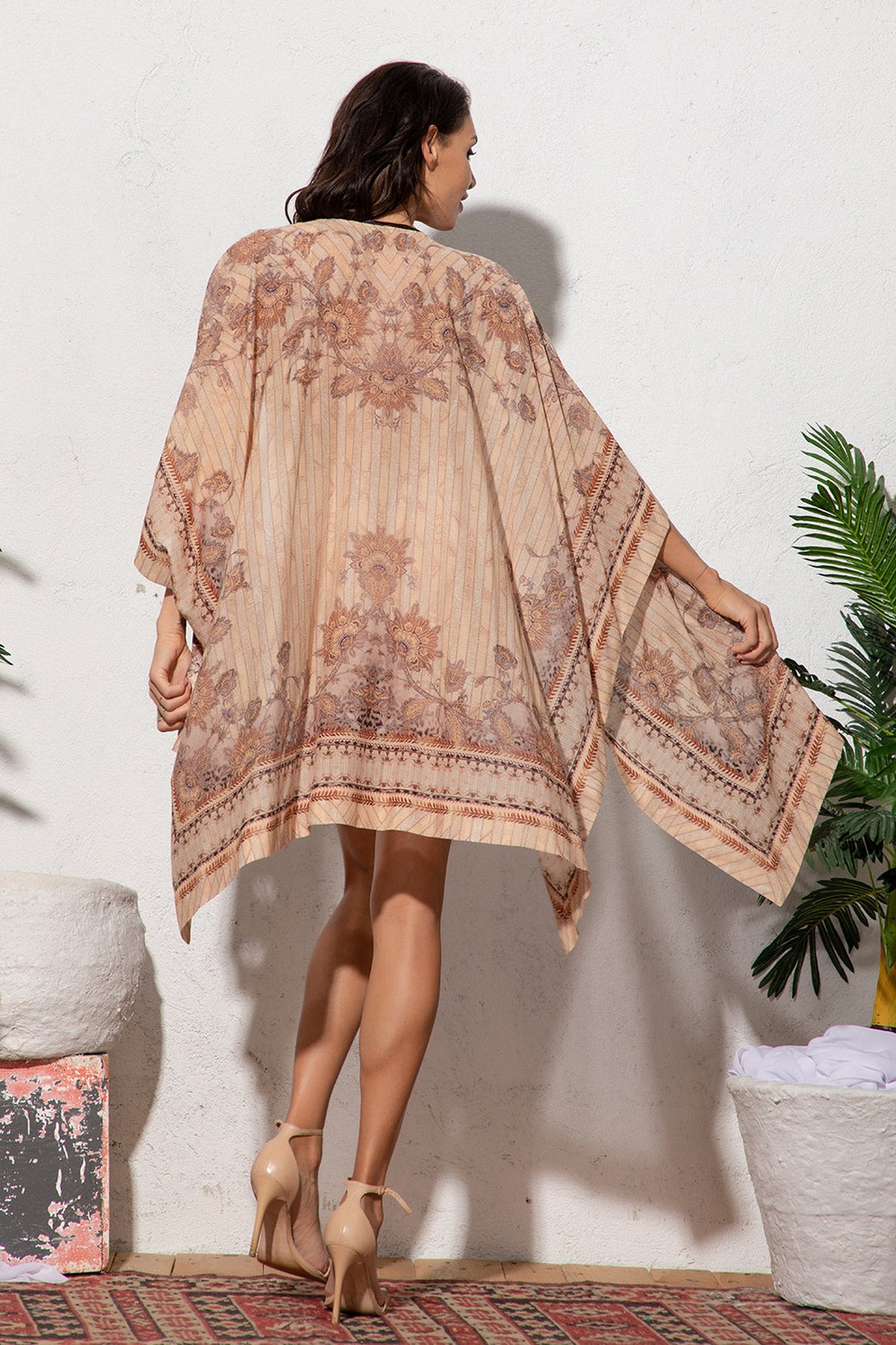 SILK KIMONO DRESS - LEO BEIGE