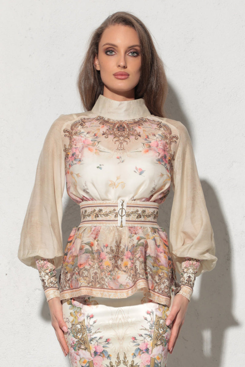 2-IN-1 DESIGNER CHIFFON BLOUSE AND TOP - BAROQUE FLOWERS JIORO 2в1 ДИЗАЙНЕРСКА РИЗА ОТ ШИФОН и ТОП - BAROQUE FLOWERS JIORO