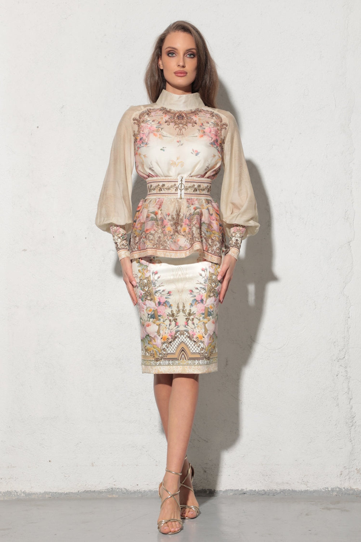 2-IN-1 DESIGNER CHIFFON BLOUSE AND TOP - BAROQUE FLOWERS