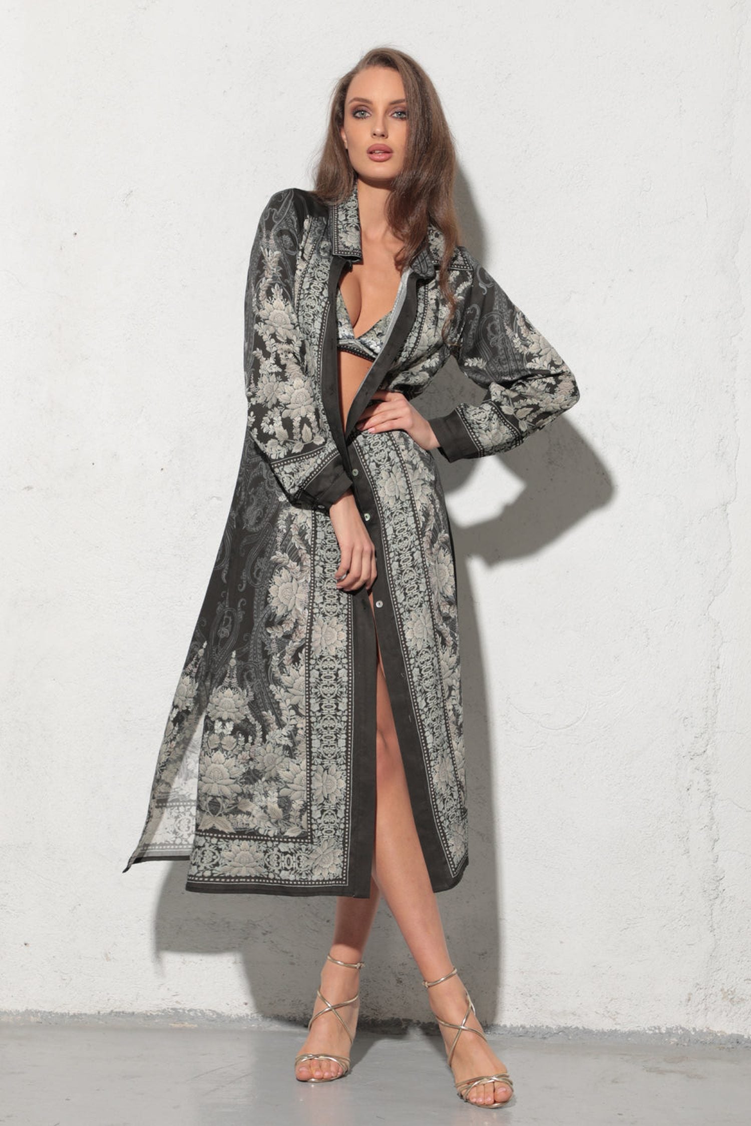 VISCOSE SHIRT DRESS WITH REMOVABLE BELT - FROZEN LOTUS