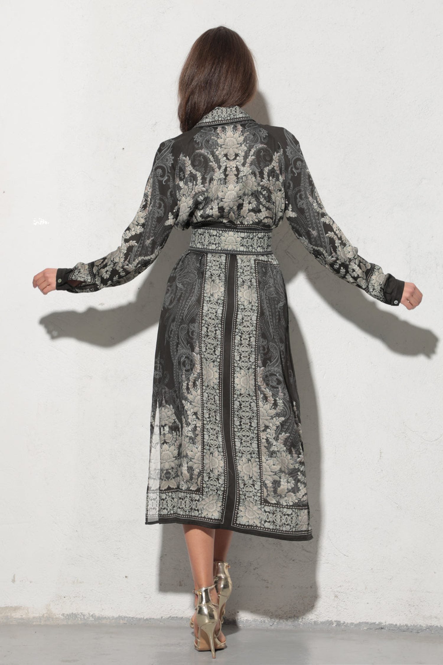 VISCOSE SHIRT DRESS WITH REMOVABLE BELT - FROZEN LOTUS