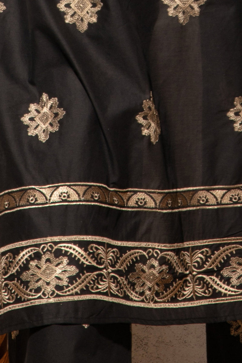 КИМОНО СЪС ЗЛАТНИ БРОДЕРИИ В ЧЕРЕН ПОПЛИН - ESSENTIALS