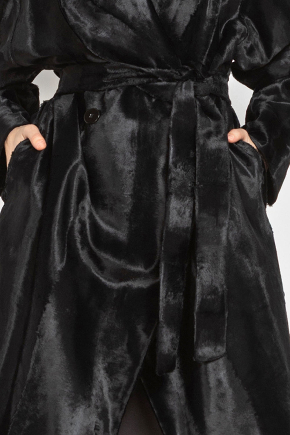 BLACK FAUX MINK SHAWL-COLLAR COAT – ESSENTIALS