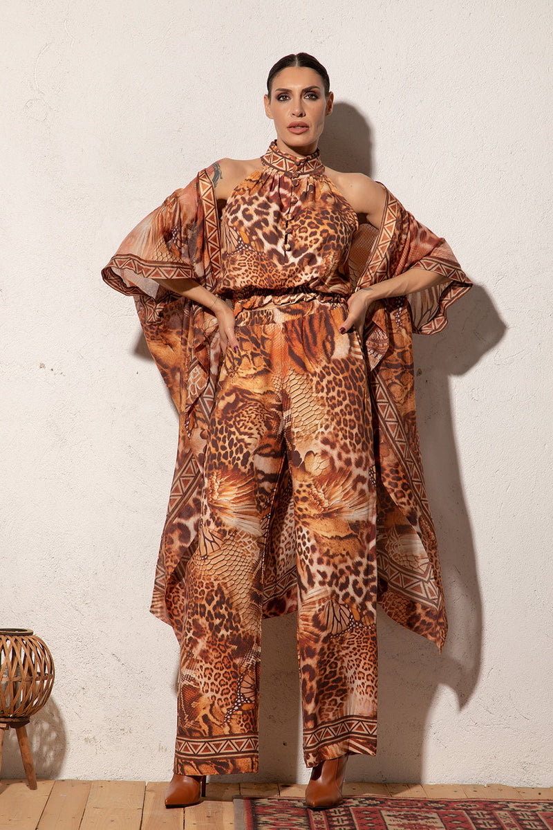 TWILL VISCOSE LOOSE FIT PANTS WITH POCKETS - LEO SAND