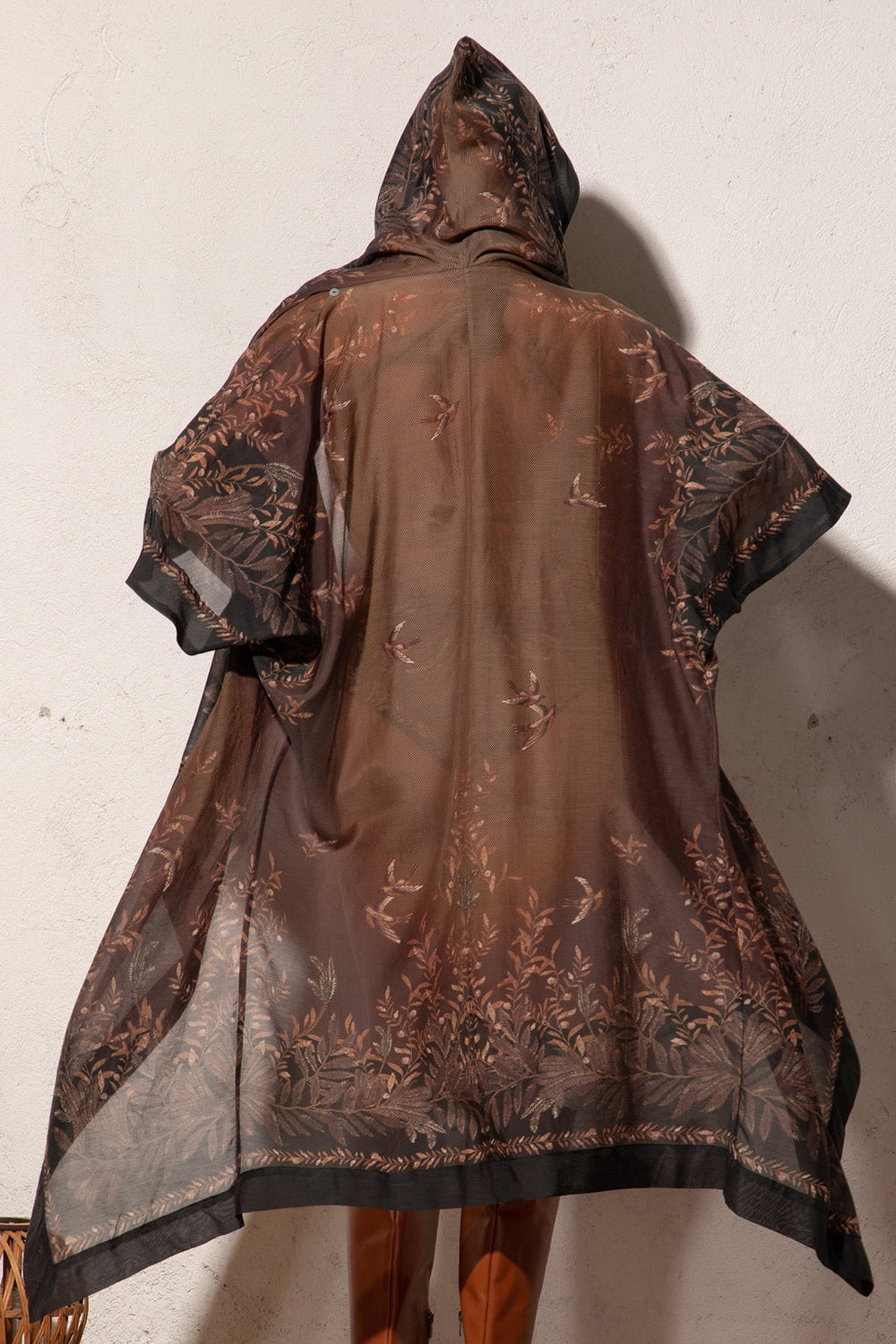 COTTON SILK KIMONO DRESS WITH HOOD - SECRET GARDEN