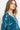 DUSTY TEAL RELAXED V-NECK VELVET TOP WITH SHADES OF BLUE PRINT TRIM - ESSENTIALS JIORO СВОБОДЕН ТОП ОТ КАДИФЕ В ЦВЯТ ТИЙЛ С КАНТ SHADES OF BLUE - ESSENTIALS JIORO