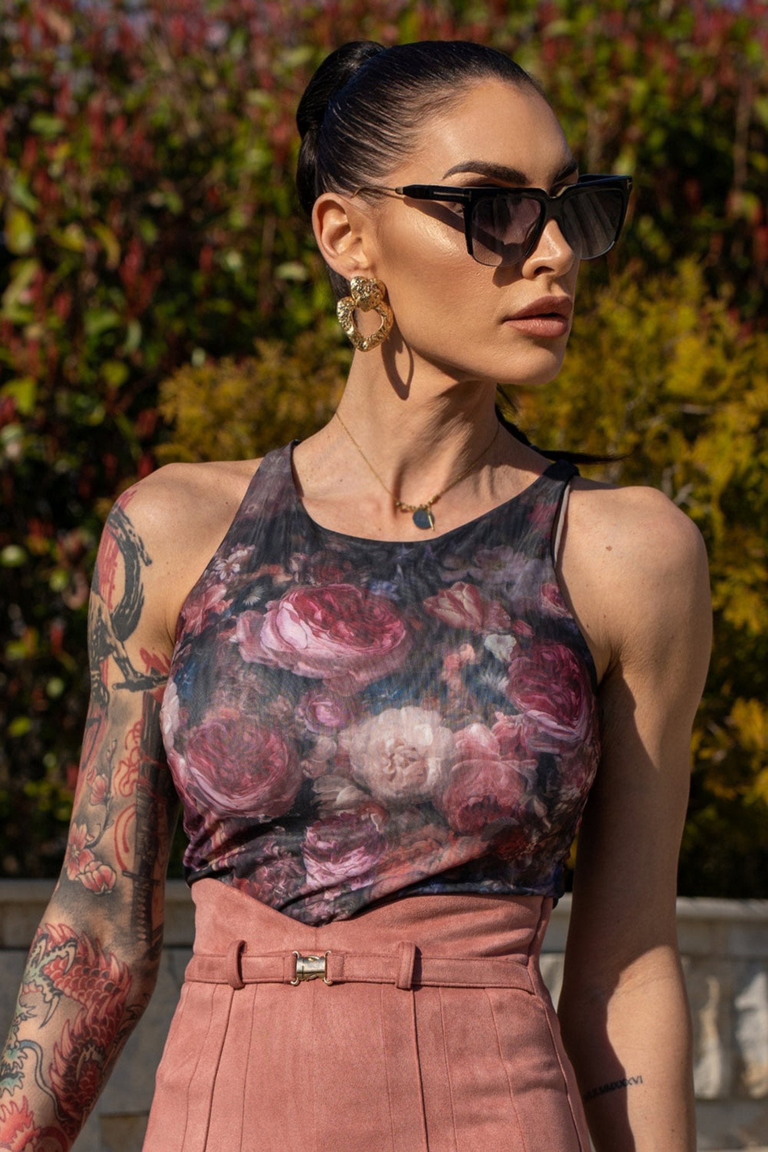 TOP WITH NET - VINTAGE FLOWERS